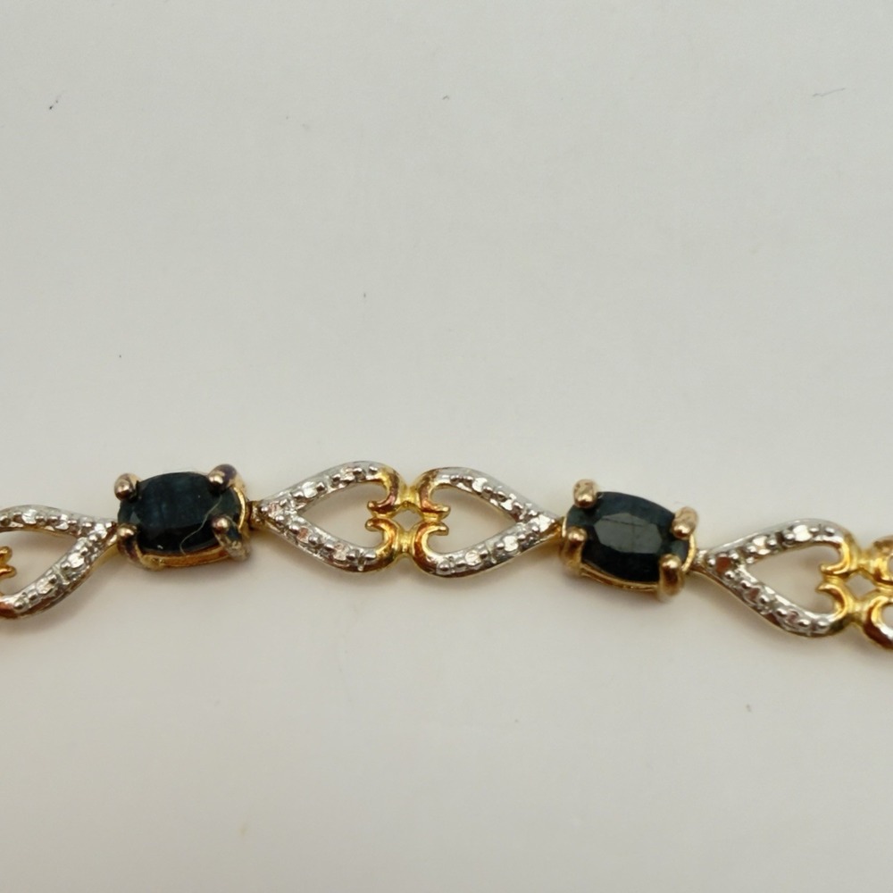 Vintage Ross Simons Blue Sapphire 925 Sterling Silver Vermeil Bracelet 7.5 "